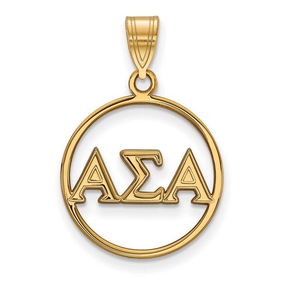 14K Plated Silver Alpha Sigma Alpha Small Circle Pendant - Picture 1 of 3